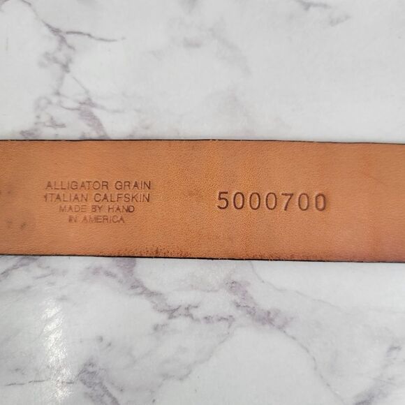 Martin Dingman Belt Alligator Grain Italian Calfskin Brass Buckle Men's Size 32 - Picture 3 of 7